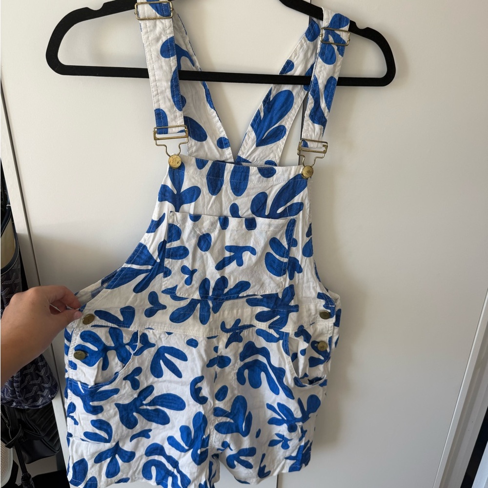 Blue and White Printed Overalls